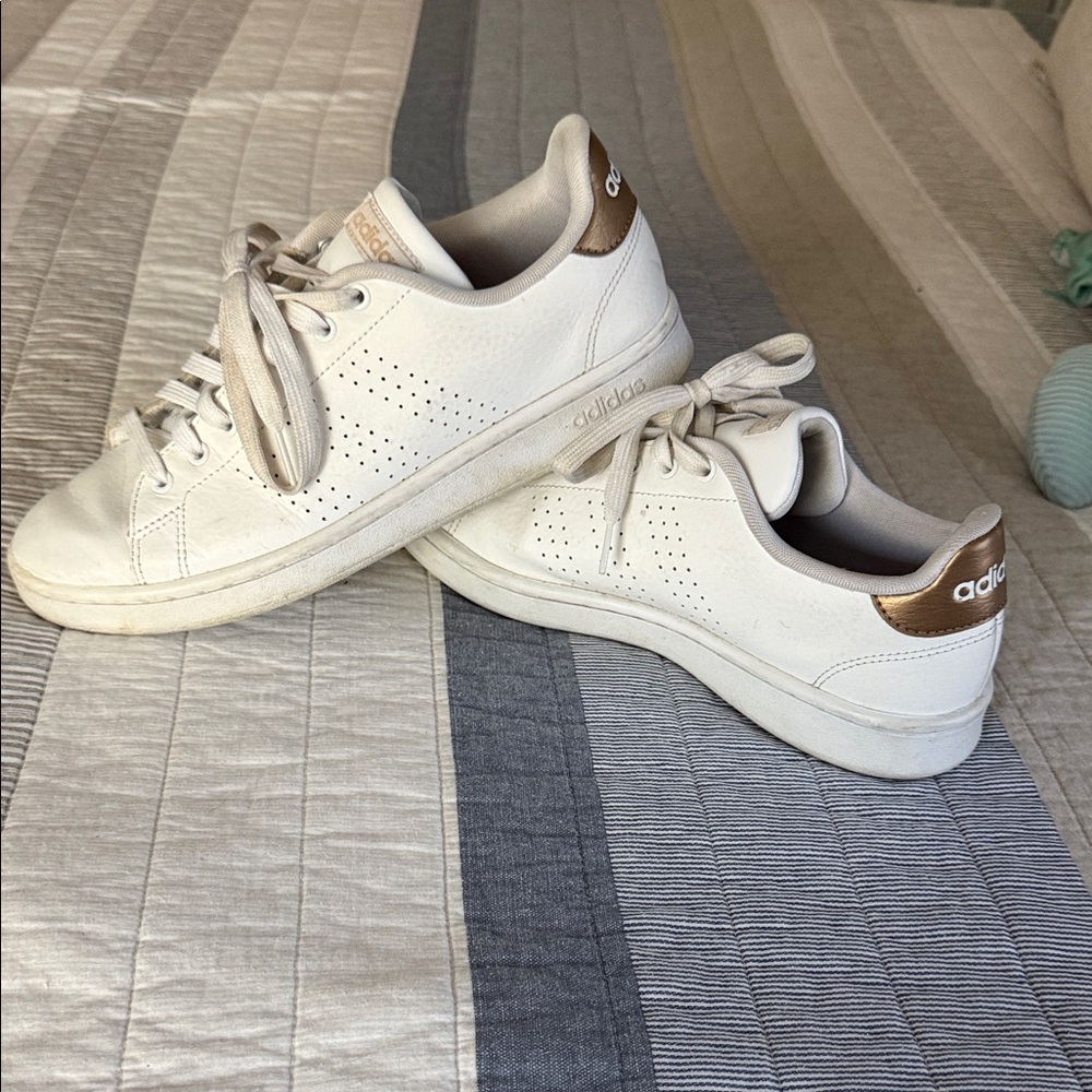 Adidas Women's White and Rose Gold Sneakers